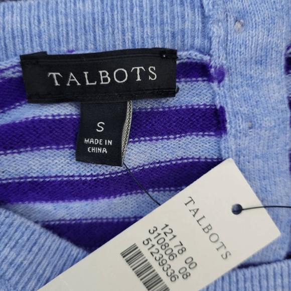Talbots Womens Lambswool Striped Sweater Small Purple Lightweight Luxe Cozy NWT - Picture 3 of 6